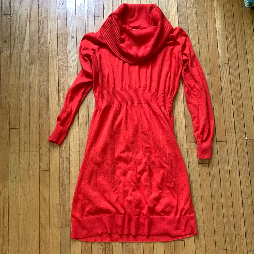 Cowl neck sweater dress